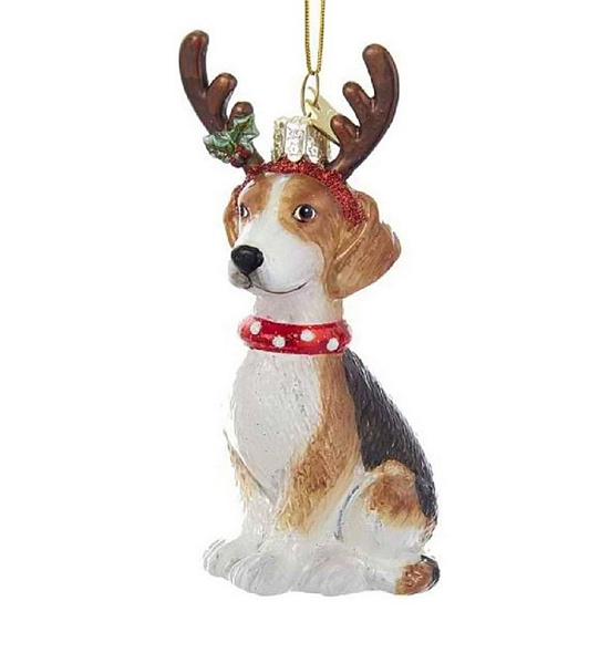 Игрушка на елку "Бигль с рожками" 10,2 см