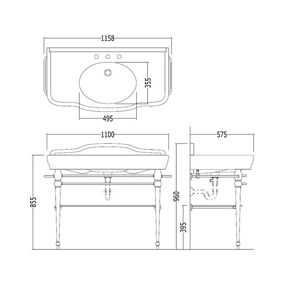 Консоль Devon&Devon Melody, раковина 110x58, основание хром, стеклянная полка
