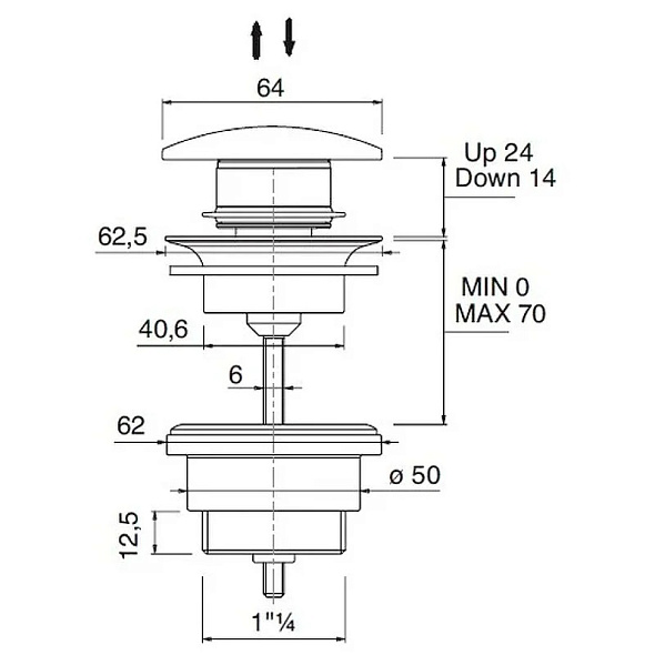 Донный клапан Flaminia Universal PLCENER, Stop&Go, черный