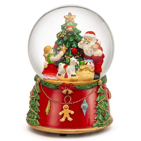 Фигурка музыкальная "Снежный шар: Санта украшает елку" 10 см