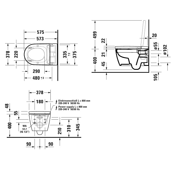 Электронный унитаз-биде Duravit SensoWash Starck F Plus, с сиденьем