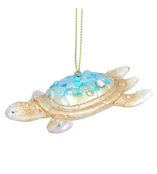 Елочная игрушка "Морская черепаха" 7 см, цвет сине-золотой