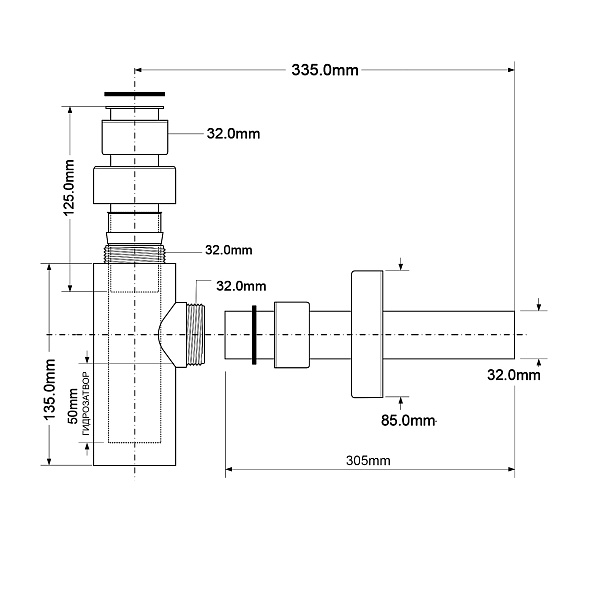 Сифон для раковины CA32MINI-CB, 1,1/4x32 мм, хром