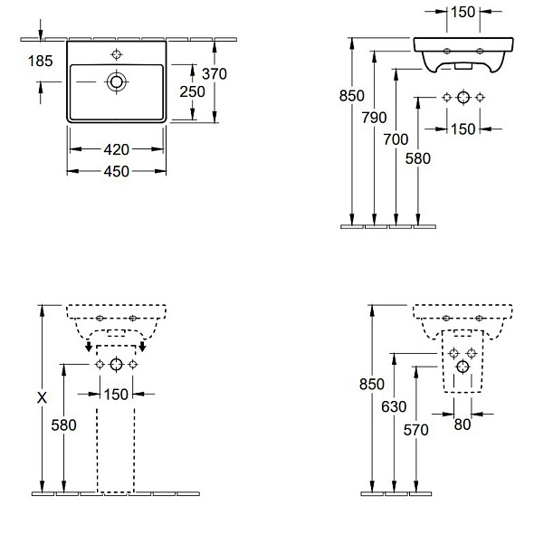 Раковина Villeroy & Boch Avento 45х37 73584501, подвесная, белая