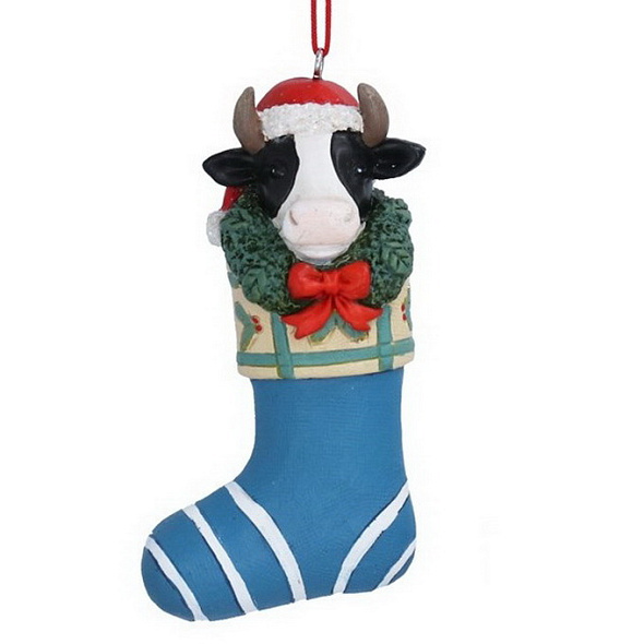 Новогодняя игрушка "Корова в носке" 10 см