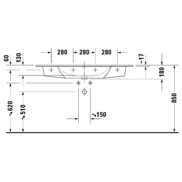 Раковина Duravit ME by Starck 123х49 2336120060, подвесная, белая