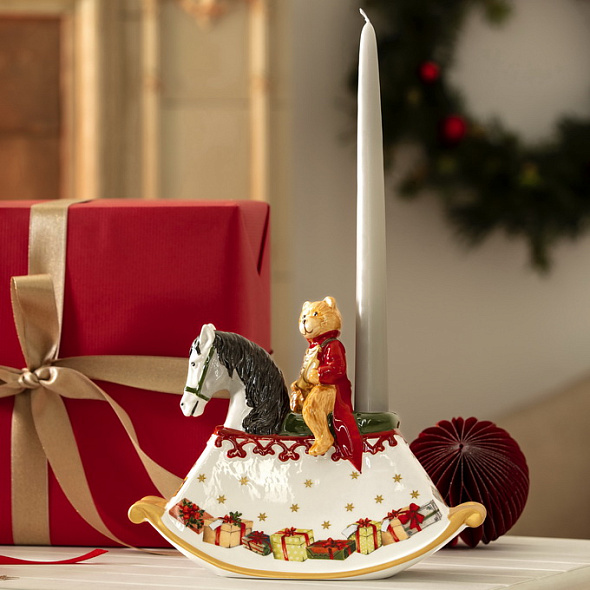 Подсвечник "Мишка на лошадке-качалке" 17 см