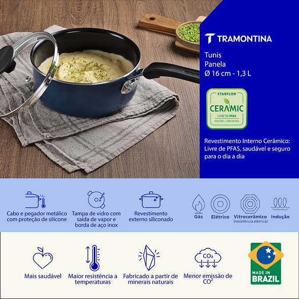 Ковш Tramontina Tunis 16 см, с крышкой, синий