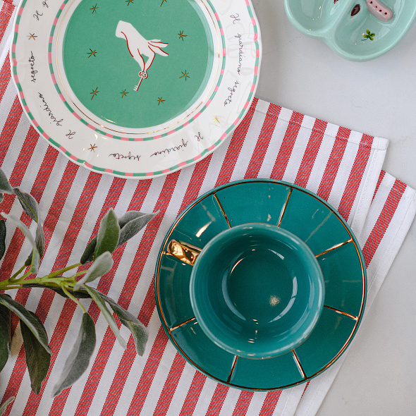 Чашка кофейная с блюдцем Vintage 200 мл, зеленая