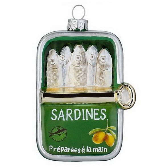 Елочная игрушка "Банка сардин" 9 cм, зеленая