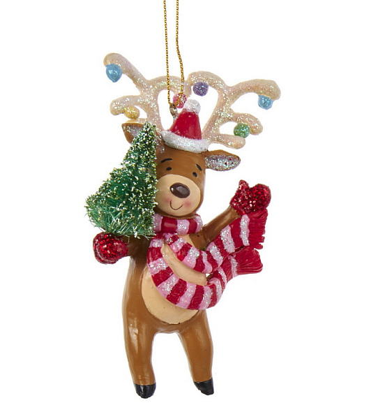 Новогодняя игрушка "Олень в красном шарфе" 11 см