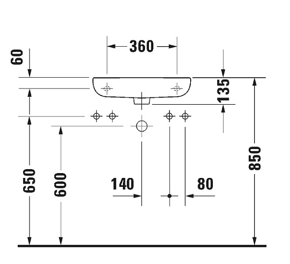 Раковина Duravit D-Code 50х22, отверстие слева, санфарфор