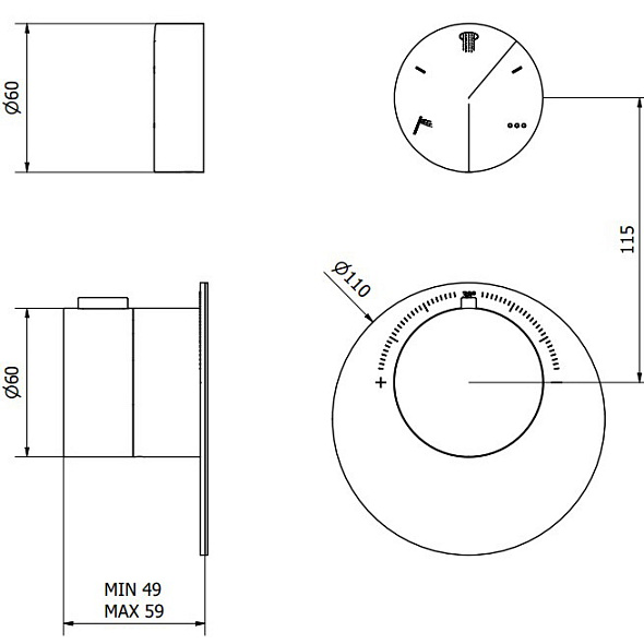 Внешняя часть iB Rubinetti Cake EUA713SANCA смесителя термостатического, матовая нержавеющая сталь
