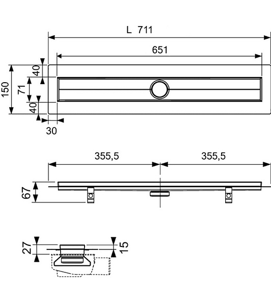 Дренажный канал TECEdrainline 600700, 70см, с гидроизоляцией