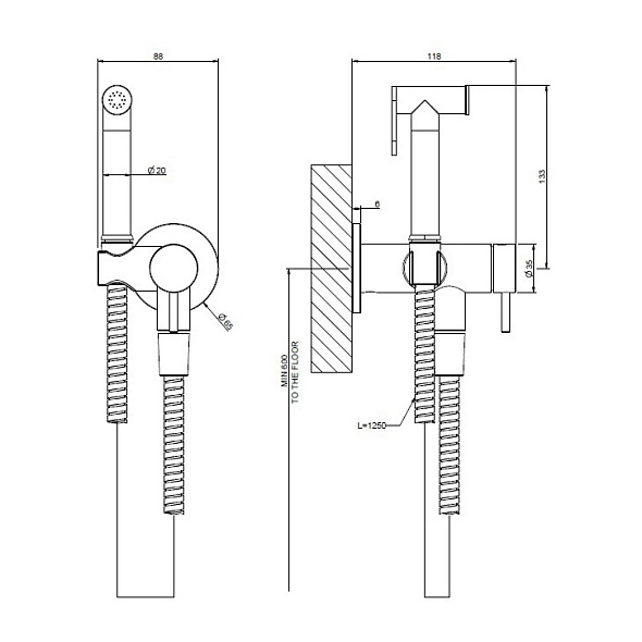 Смеситель для гигиенического душа Gessi 316 45130.299, черный матовый
