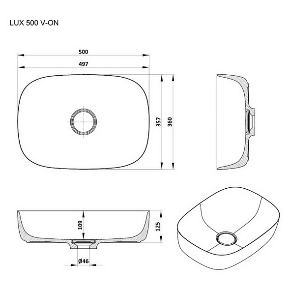 Раковина Kolpa-San Lux 500 ON, 50х36, из Kerrok, с клапаном, белая