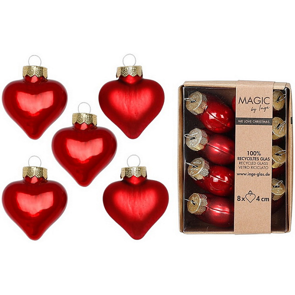 Набор елочных игрушек "Сердца" 4 см, 8 шт, цвет красный