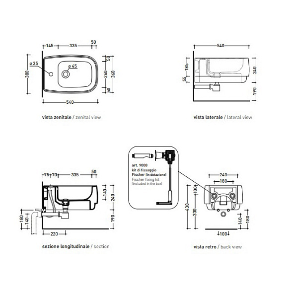 Биде подвесное Flaminia Flag FG218, 54х38, белый