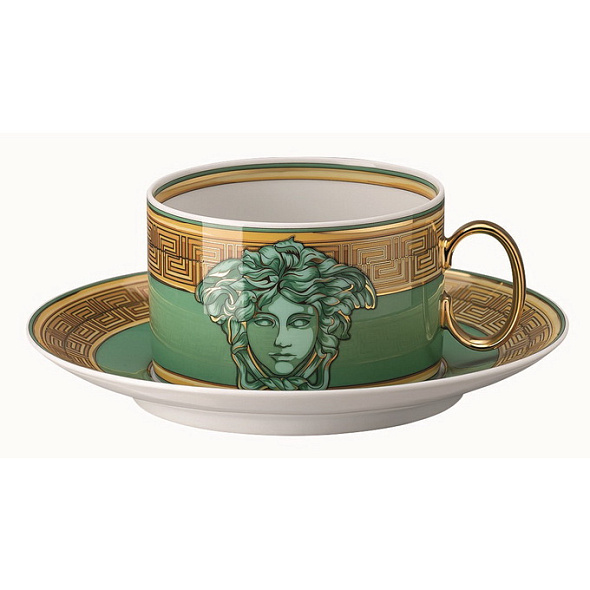 Чашка чайная с блюдцем Versace Medusa Amplified Green Coin 200 мл
