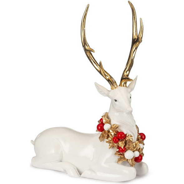 Фигурка "Белый олень с гирляндой лежит" 25х34 см