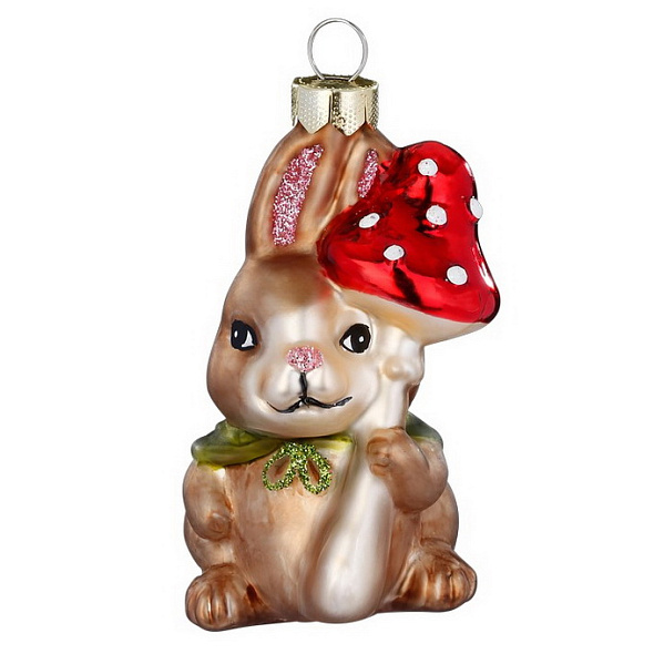 Елочная игрушка "Кролик с грибом" 7 cм