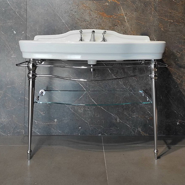 Консоль Devon&Devon Melody, раковина 110x58, основание хром, стеклянная полка