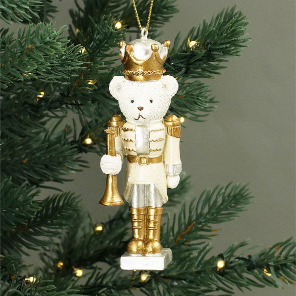 Елочная игрушка "Лошадка" 7 см, цвет бело-золотой