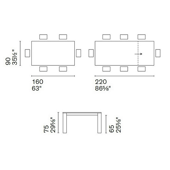 Стол Calligaris Omnia 160(220)х90, Smoke