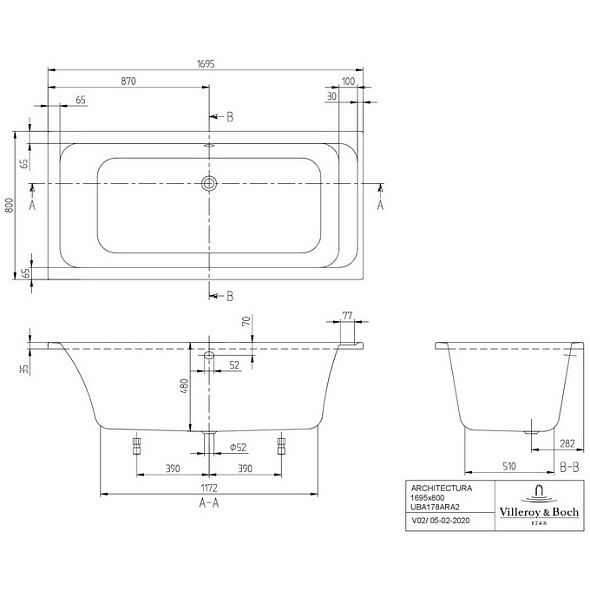 Ванна акриловая Villeroy & Boch Omnia Architectura 170х80 UBA178ARA2V-01