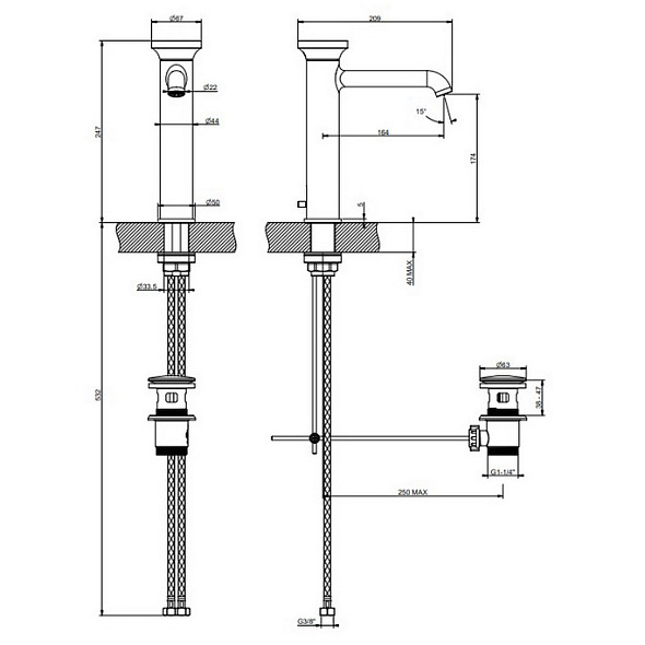 Смеситель для раковины Gessi Origini 66005.720, никель PVD