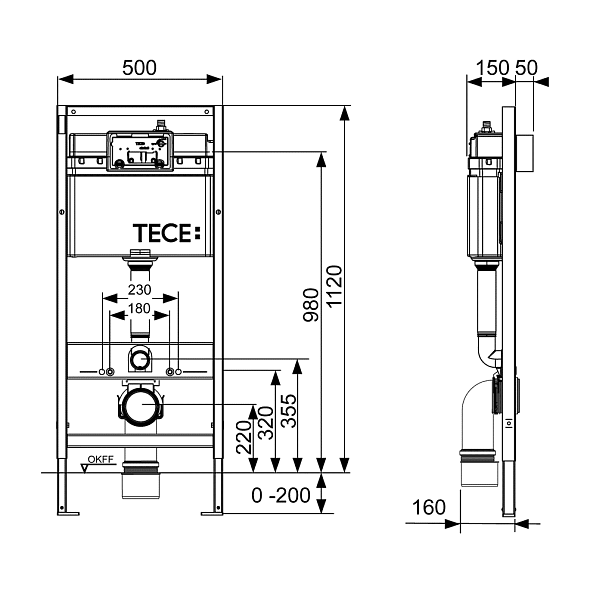 Комплект инсталляции TECE base kit + кнопка черная матовая, 4в1, 9400414