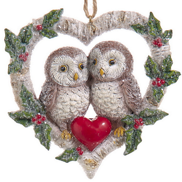 Елочная игрушка "Совы в сердце" 9,5 см