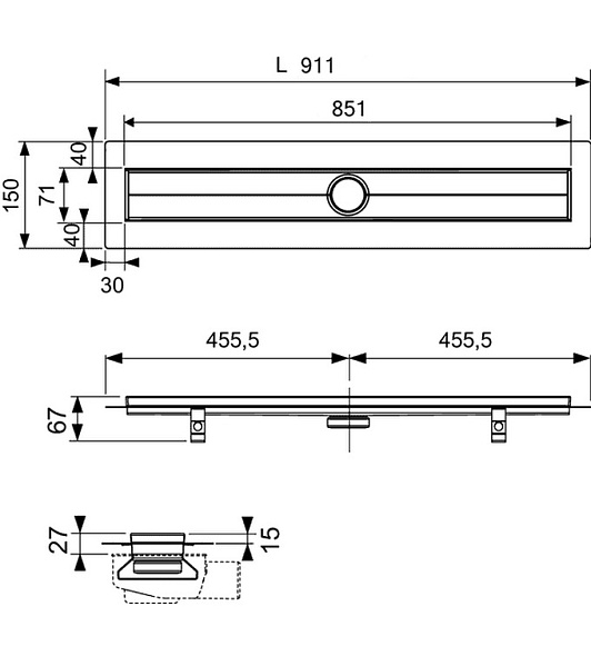Дренажный канал TECEdrainline 600900, 90см, с гидроизоляцией