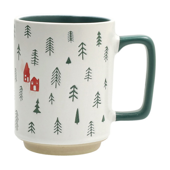 Кружка "Елки и домики" 400 мл, цвет ручки зеленый