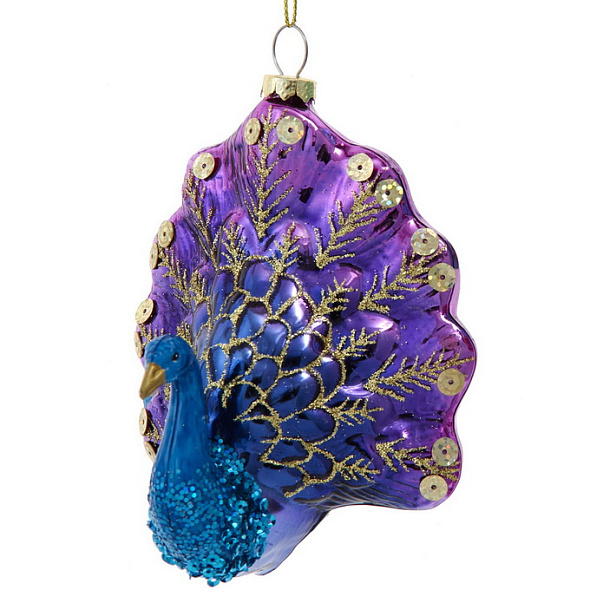 Елочная игрушка "Павлин с фиолетовым хвостом" 13 см
