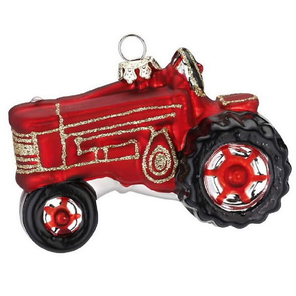 Елочная игрушка "Трактор" 9 cм, красная