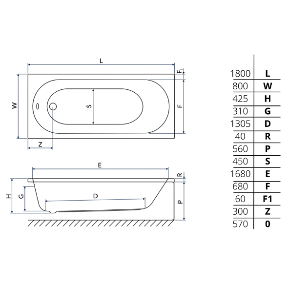 Ванна акриловая Excellent Oceana Mono 180x80, с ножками
