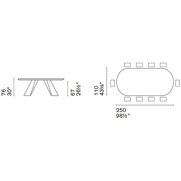 Стол Calligaris Apian 250х110, Bronze