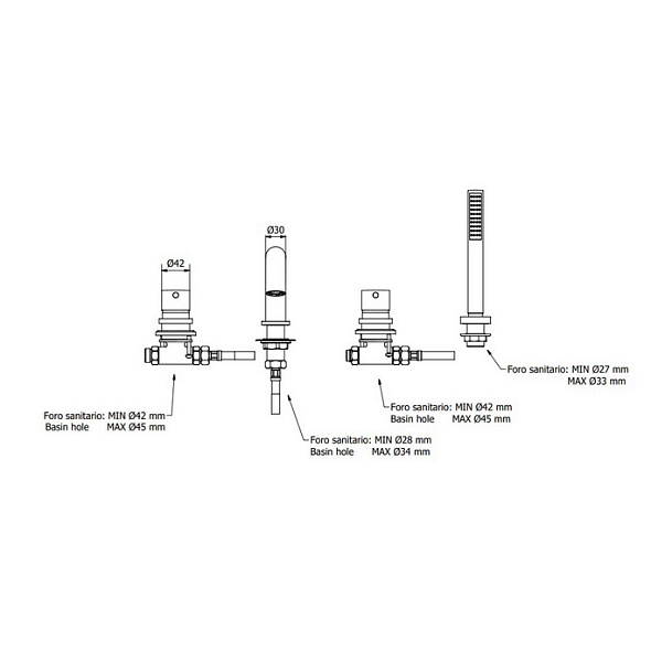 Смеситель для ванны iB Rubinetti MilanoTorino MT396IS, брашированное золото