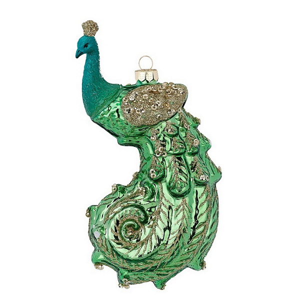 Елочная игрушка "Павлин" 15 cм, зеленая