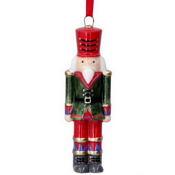 Елочная игрушка "Щелкунчик в зелёном сюртуке" 10 см