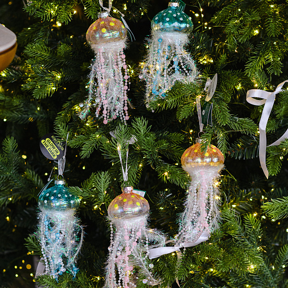 Елочная игрушка "Медуза Светящаяся" 21,5 см, голубая