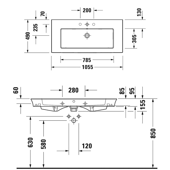 Раковина Duravit White Tulip 105х49 2363100000, белая