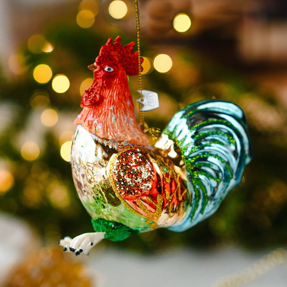 Новогодняя игрушка "Петух цветной" 13 см