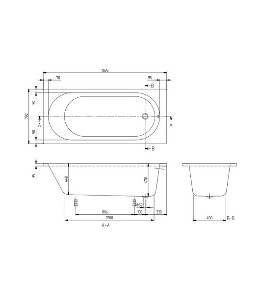 Ванна акриловая Villeroy & Boch O.Novo 170х75 UBA170CAS2V-01