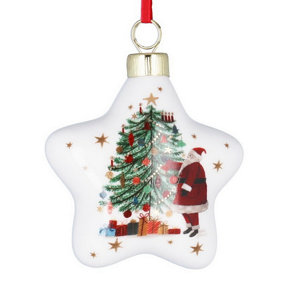 Елочная игрушка "Звезда с Сантой и елкой" 10 см