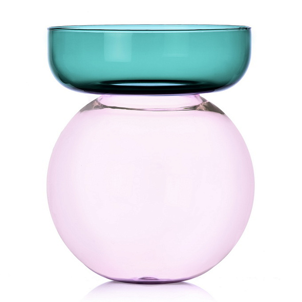 Ваза Aura 25 см, цвет петроль/розовый