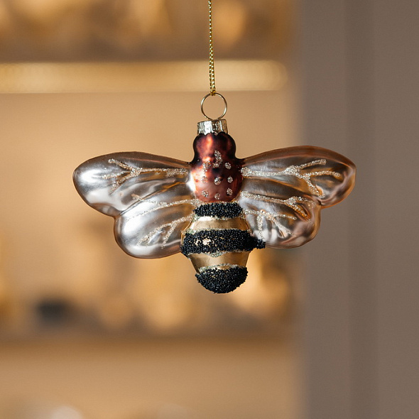Новогодняя игрушка "Пчела с желтыми крыльями" 10 см