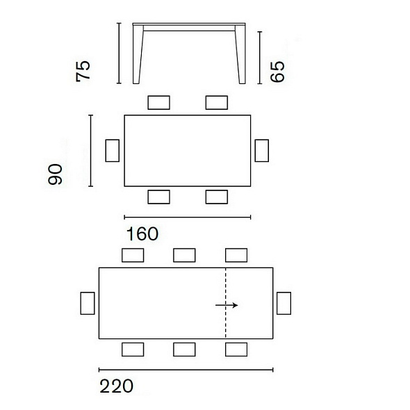Стол Calligaris Dogma 160(220)х90, Calacatta Black