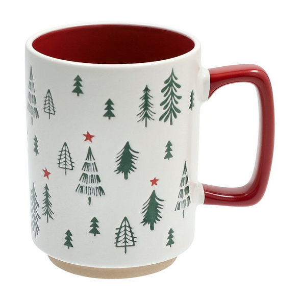 Кружка "Елки со звездой" 400 мл, цвет ручки красный
